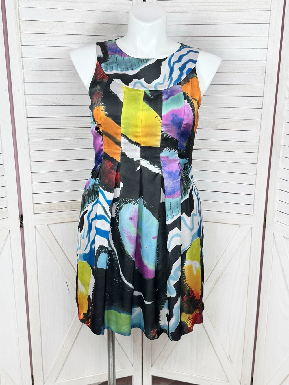 Ted Baker Anibela Abstract Print Pleated Satin Mini Dress Black Multi 4 10 Party